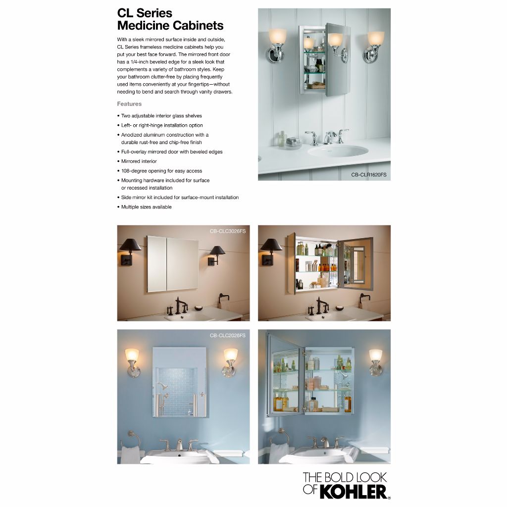 KOHLER 16 in. W x 20 in. H x 5 in. D Aluminum Recessed Medicine